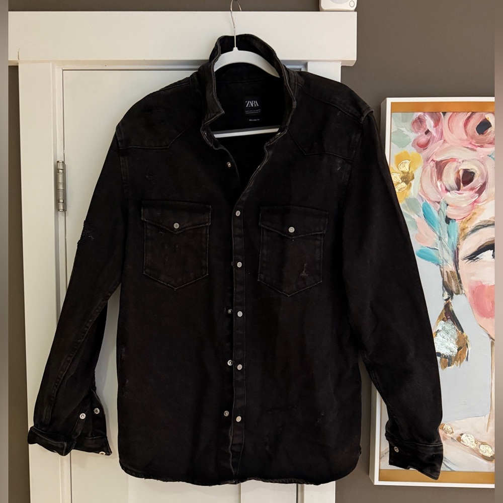 Zara men’s black western shirt / over shirt Large